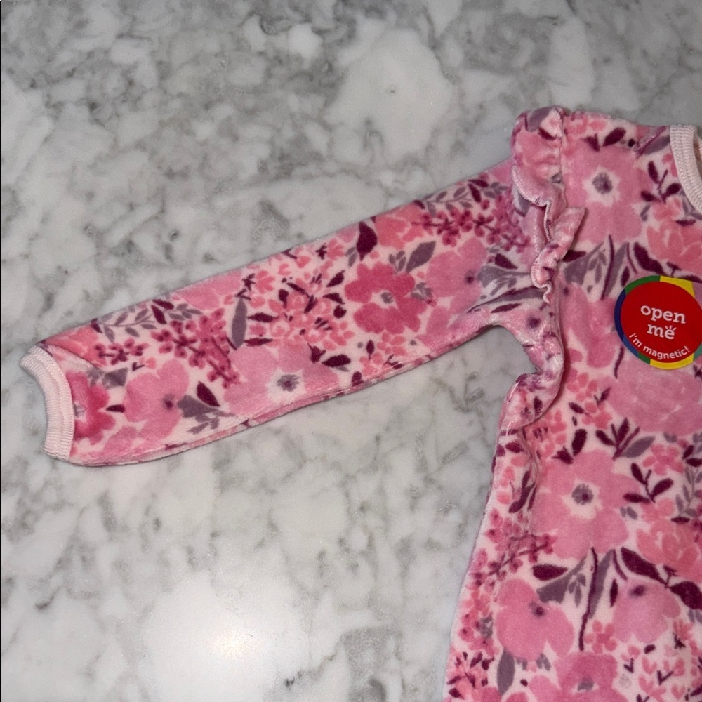 NWT Magnetic Me Velour Pink Floral Footie 9/12M - Picture 3 of 7